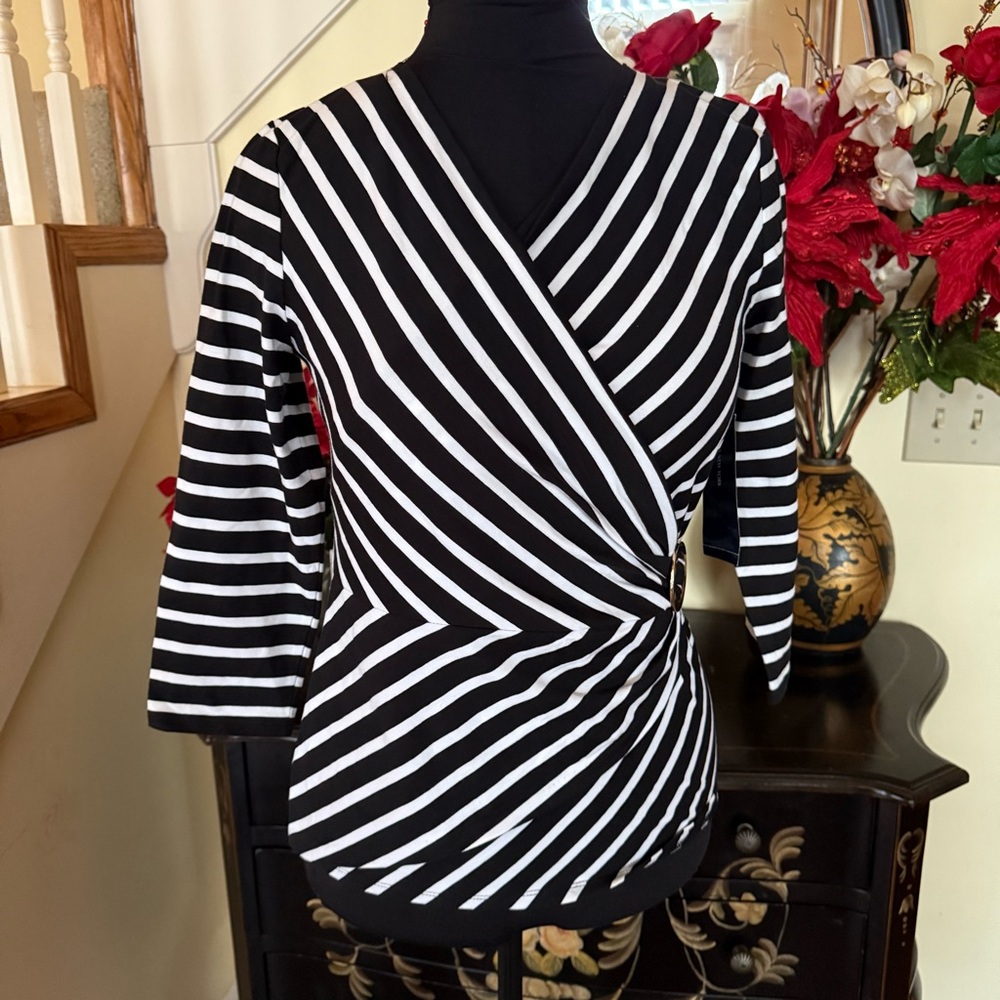 *Jones New York Black and White Striped Blouse